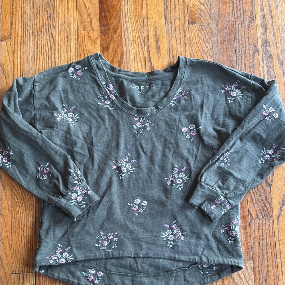 LOFT Floral Long Sleeve Top - Green and Pink